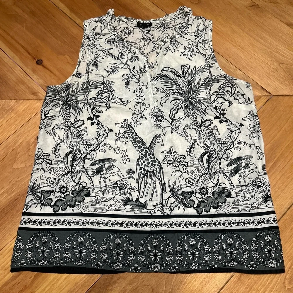 Talbots Black and White Safari Print Tank Top size M - Picture 1 of 9